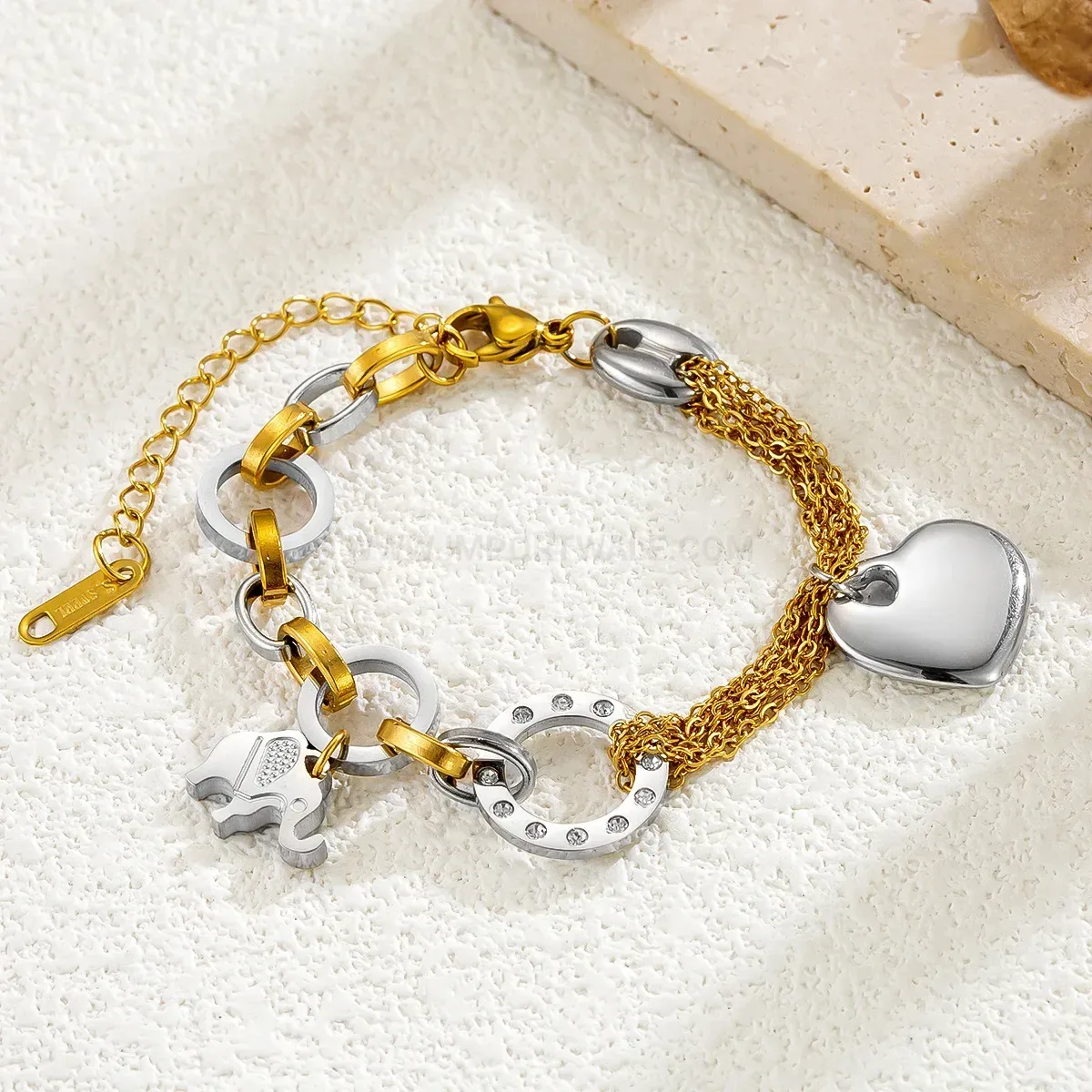 Modern Chunky Stainless Steel Heart Pendant Bracelet