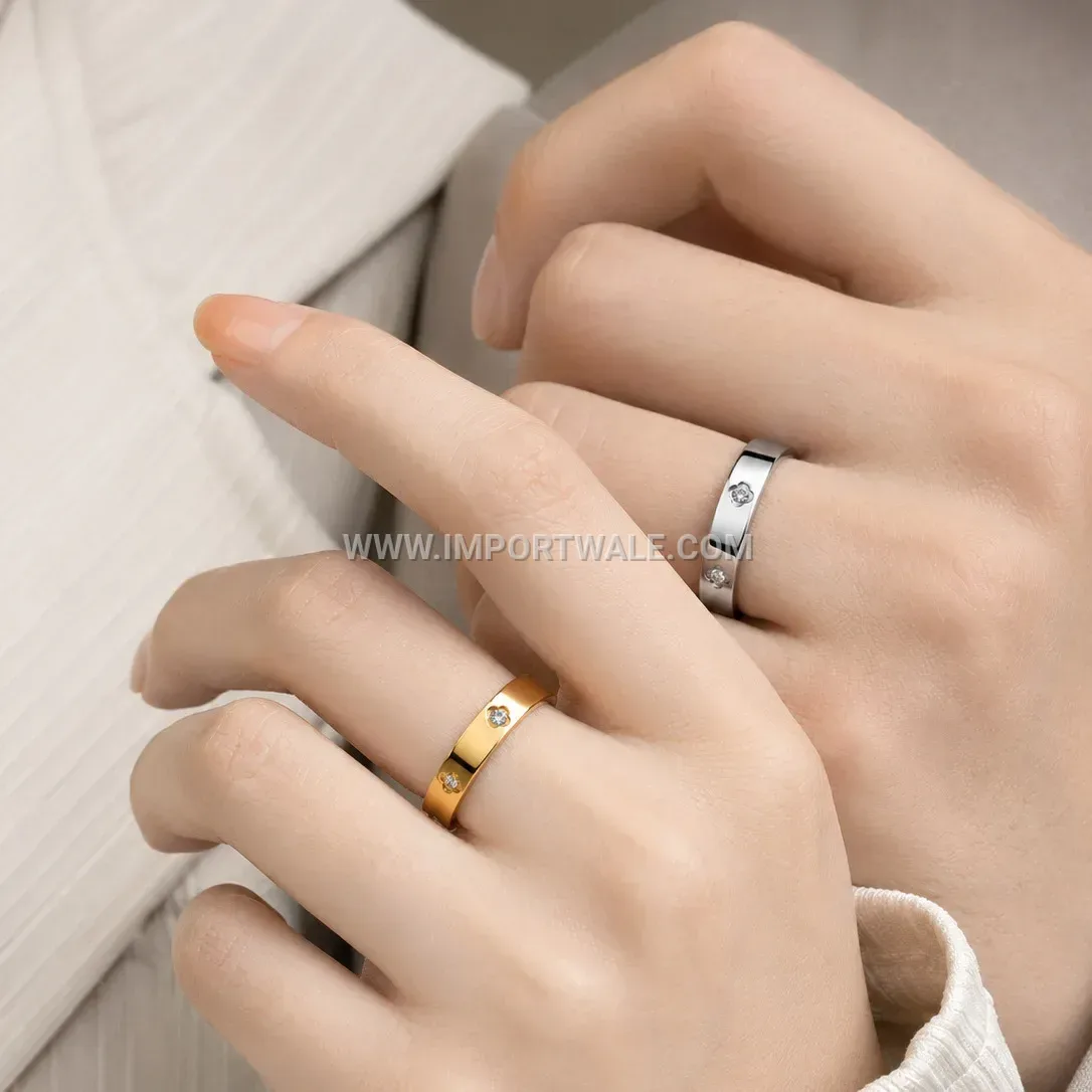 Gold Plated Floral Motif Stainless Steel Couple Ring