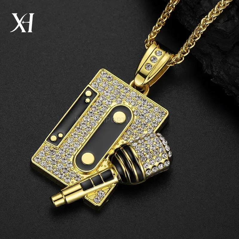 Iced Out Cassette Tape Microphone Hip Hop Pendant