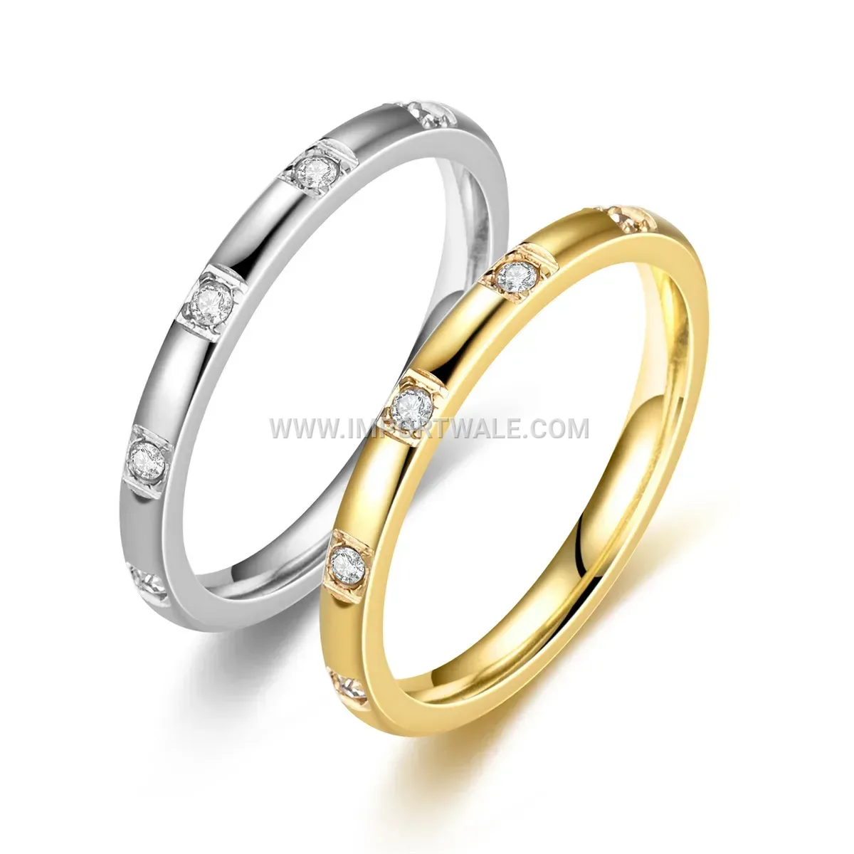 Slim Rhinestone Inlaid Stainless Steel Ring