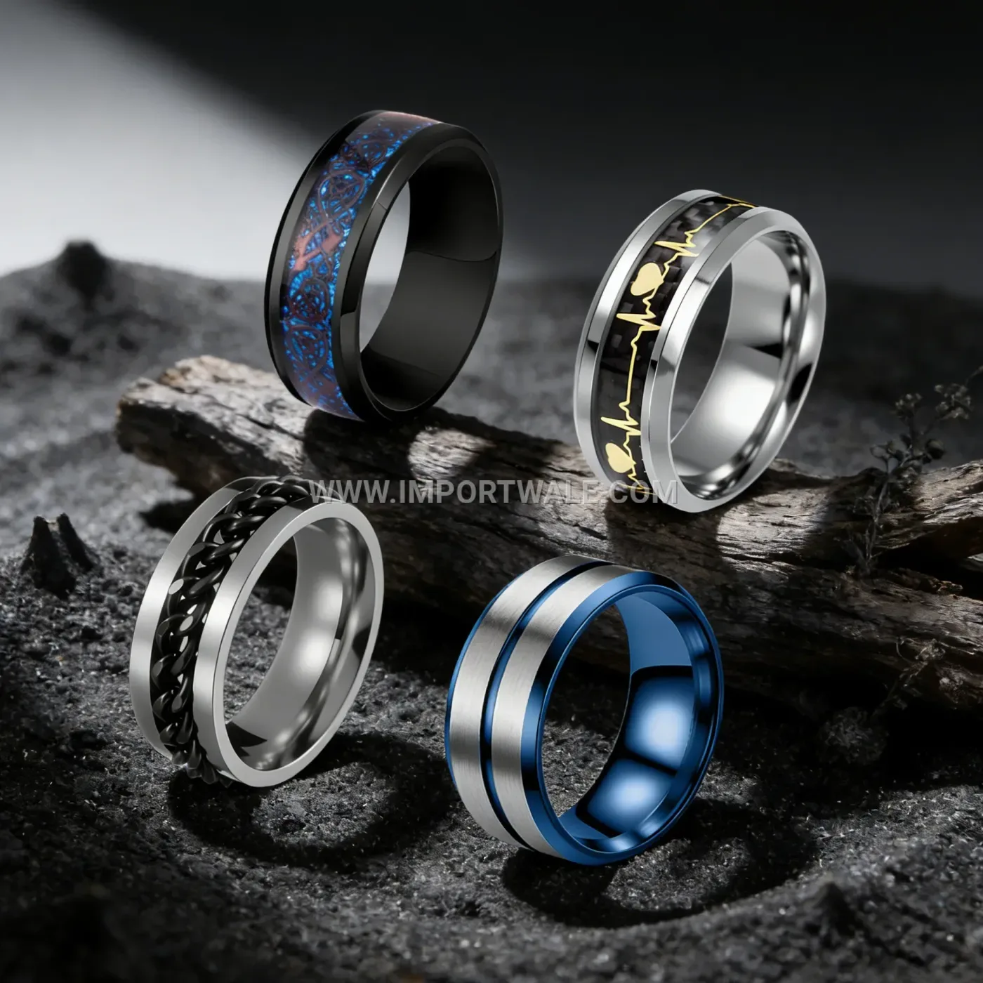 Men Stainless Steel Yin Yang Bagua Signet Ring