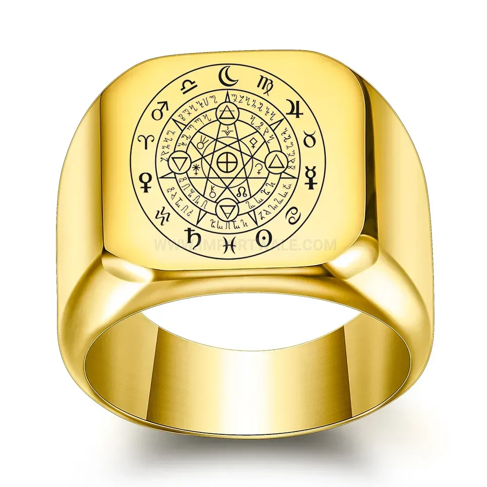 Classic Vintage Zodiac Laser Engraved Square Stainless Steel Ring