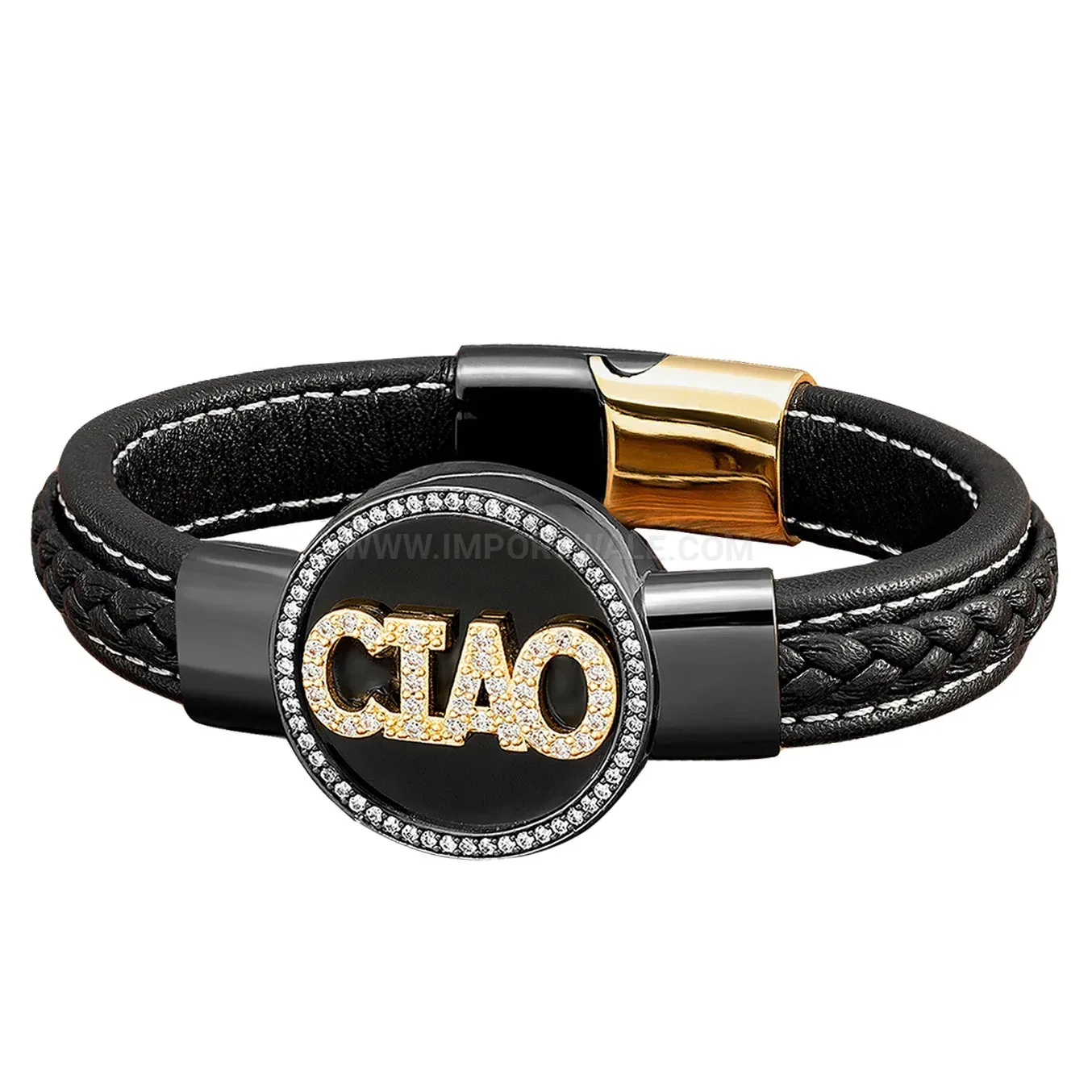 Minimalist Round Stone Leather Cord Stainless Steel Bracelet