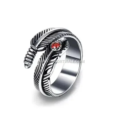 Minimalist Cast Stainless Steel Feather Adjustable Open Ring
