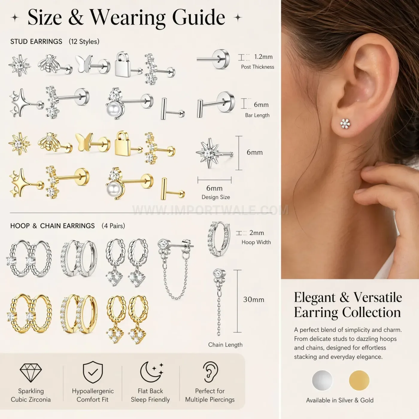 Fashion Minimalist Stainless Steel Stackable Piercing Stud Set