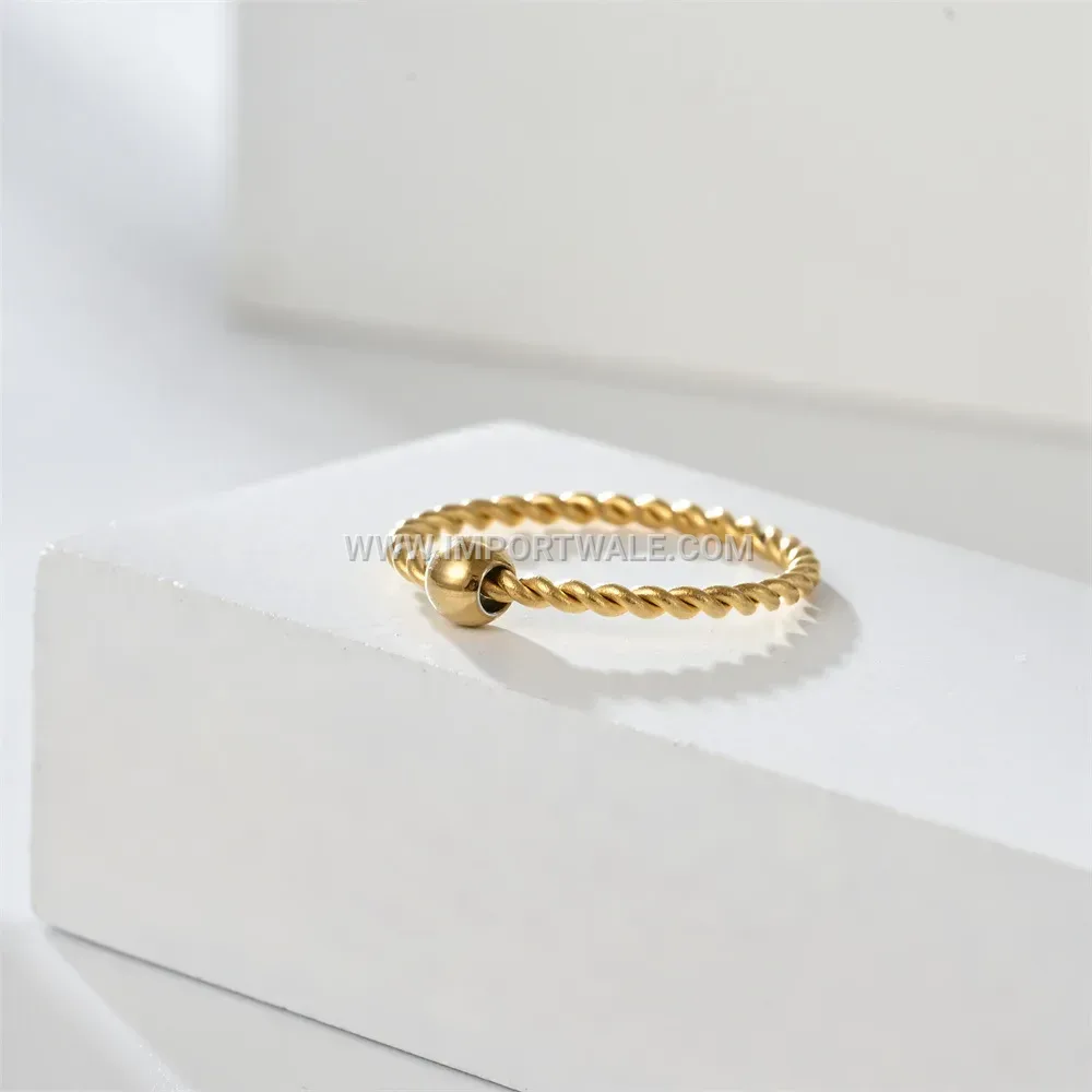 Twisted Rope Gold Plated Stainless Steel Pinky Ring
