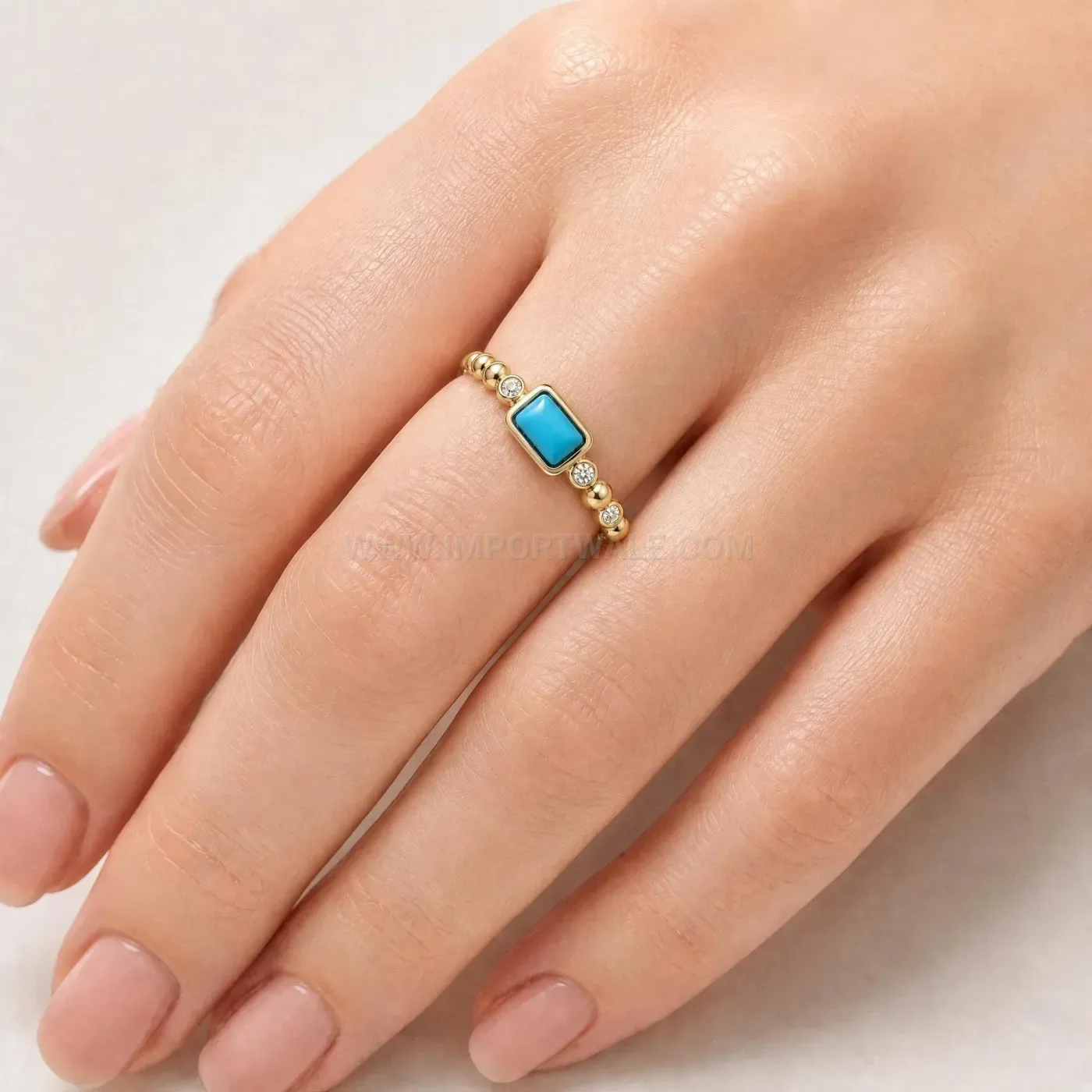 Trendy Faux Turquoise Bezel Set Stainless Steel Ring
