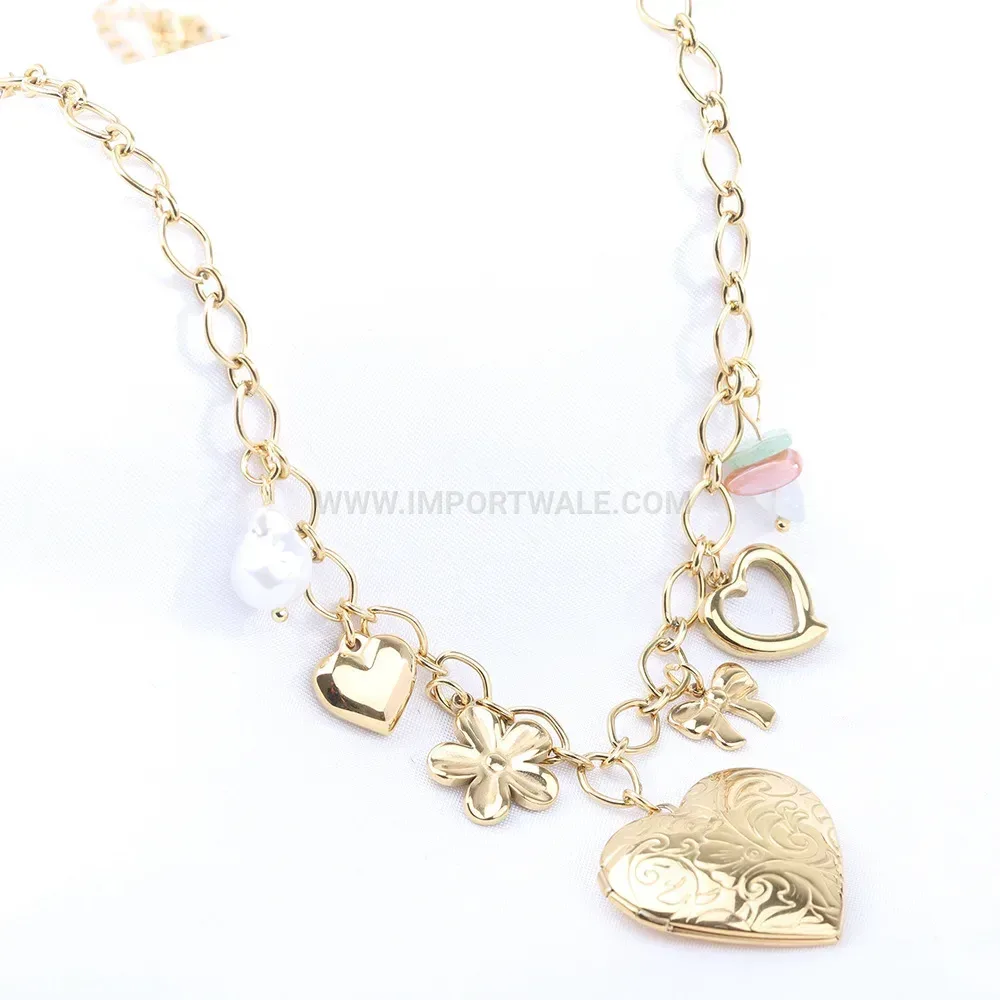 Pave Crystal Heart Pendant Stainless Steel Chain Necklace