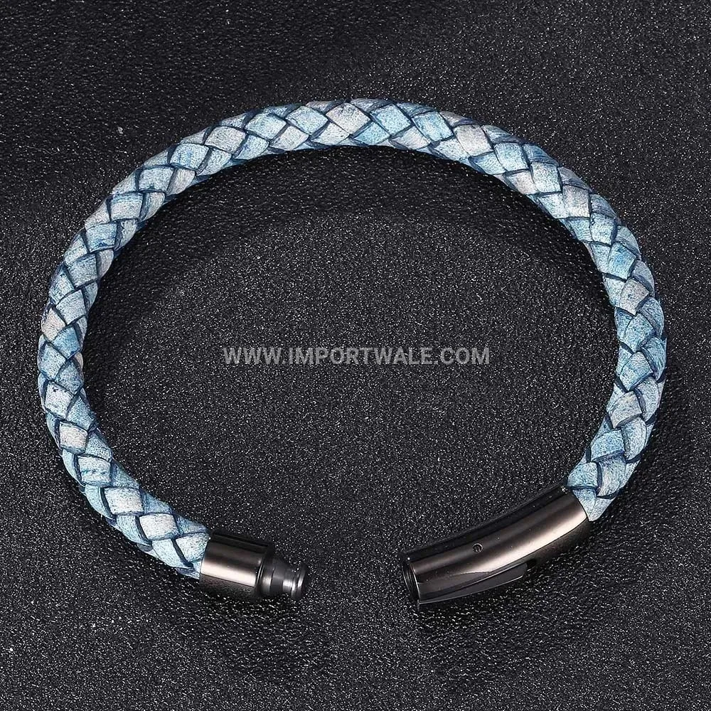 Handcrafted Braided Genuine Leather Wristband with Clasp