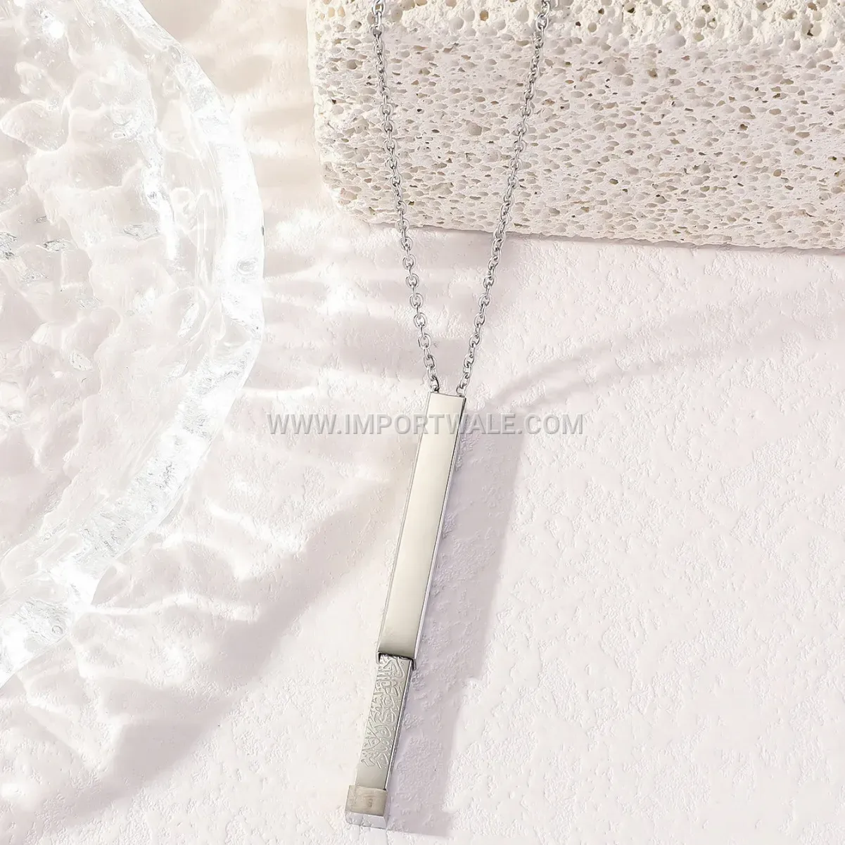Stainless Steel Pull Hidden Islamic Calligraphy Pendant Link Chain Necklace