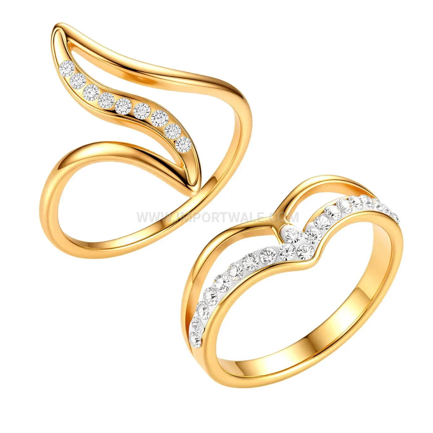 Curved Wave Diamond Stainless Steel Stacking Ring Set
