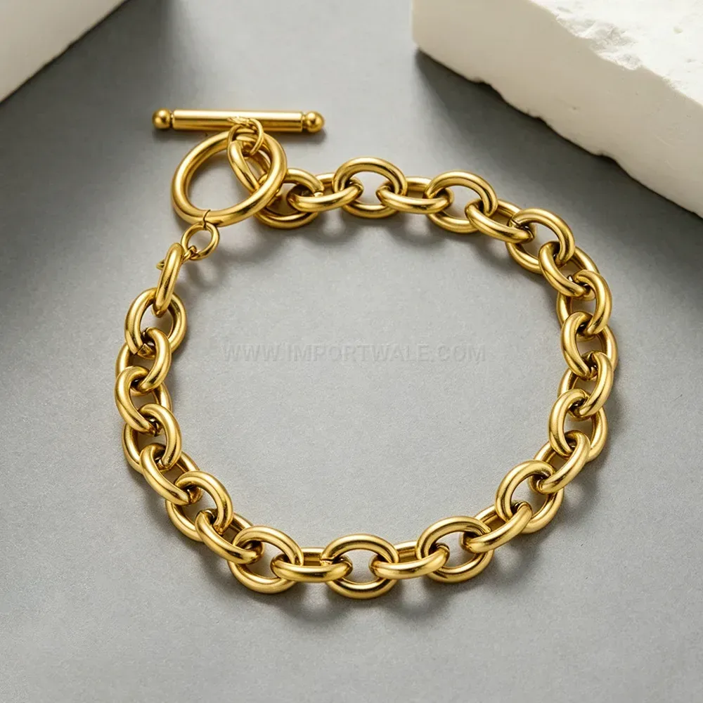 Elegant Stainless Steel OT Clasp Chain Necklace and Bracelet Set