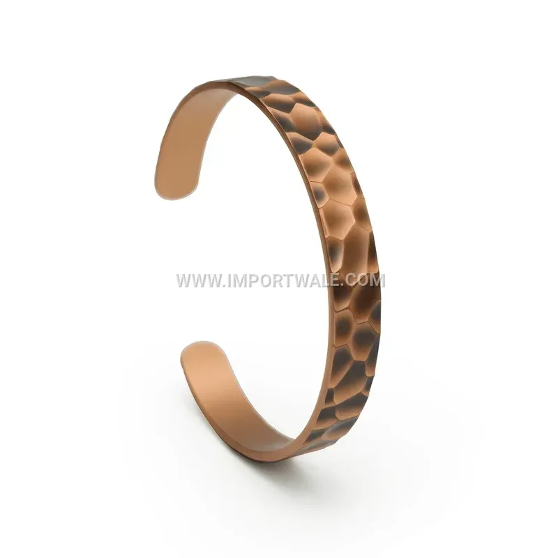 Vintage Hammered Wavy Red Copper Open Cuff Bracelet