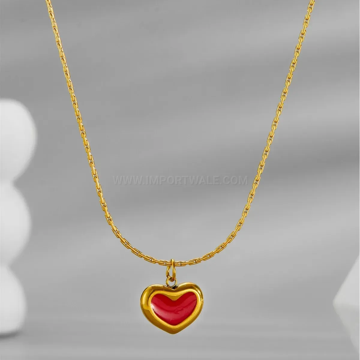 Chic Red Enamel Heart Pendant Gold Titanium Steel Choker