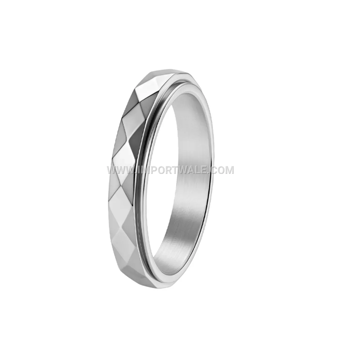 Checkerboard Spinning Stainless Steel Ring with Colored Crystals