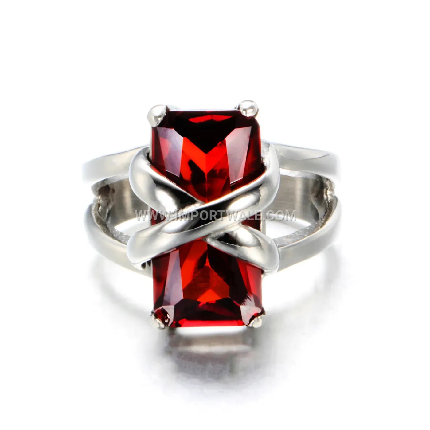 Stainless Steel Cross Red Gemstone Ring