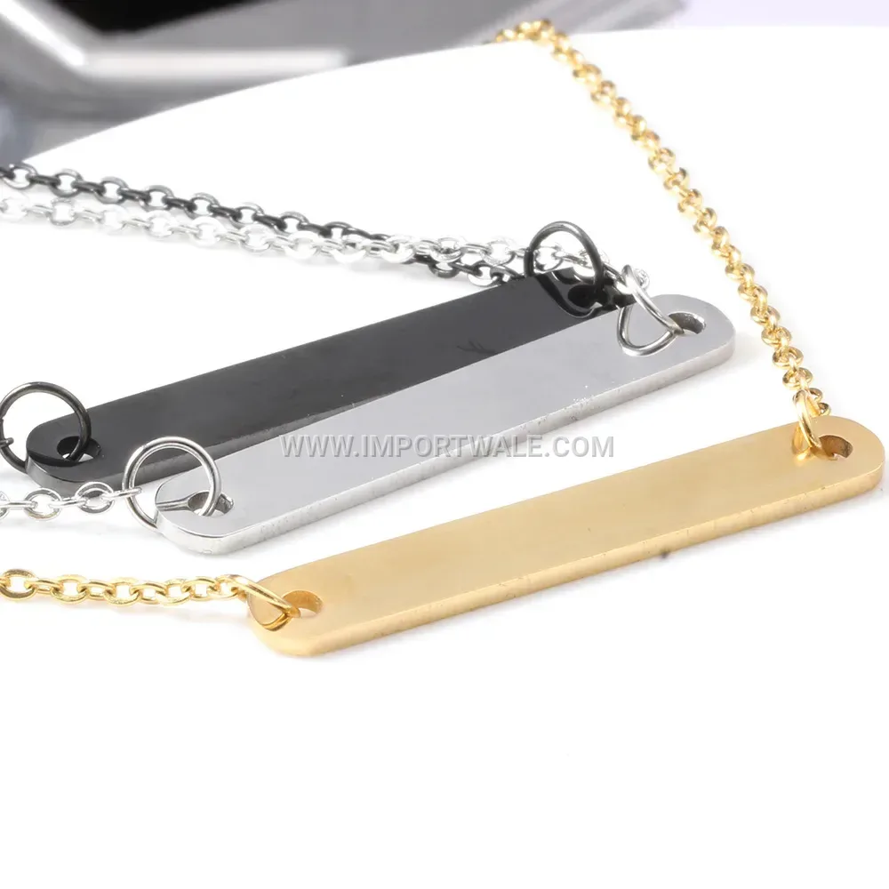 Sleek Rectangular Stainless Steel Bar Pendant Necklace
