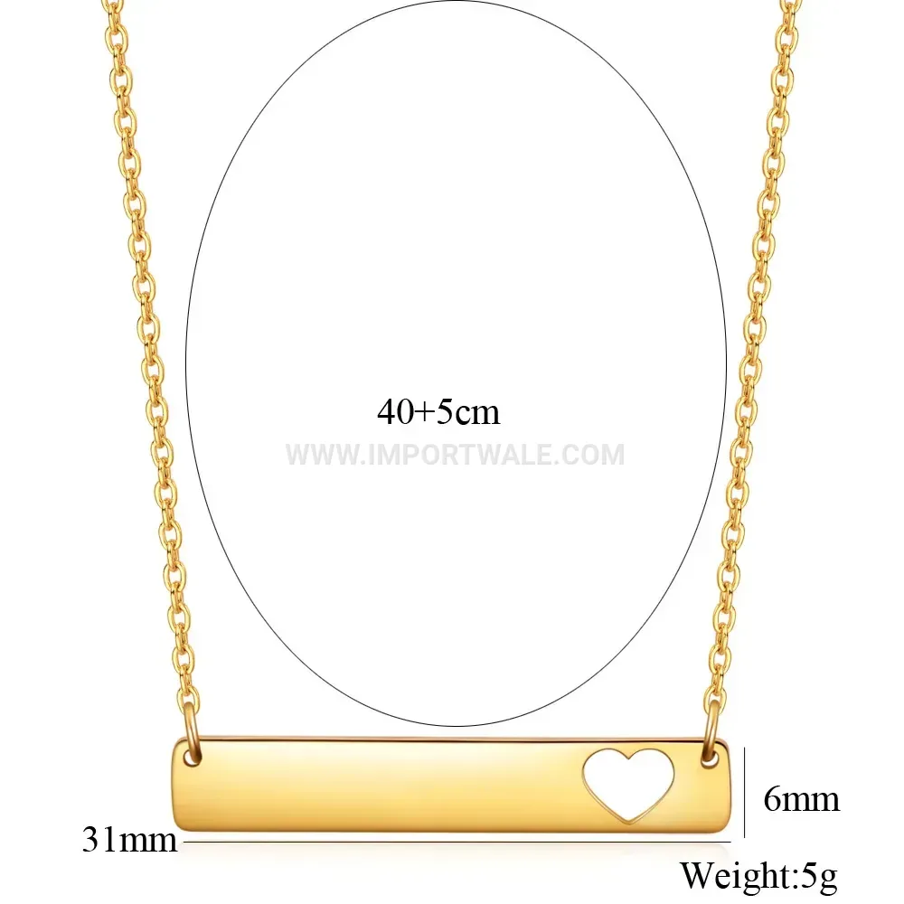 Stainless Steel Cutout Openwork Heart Bar Pendant Necklace