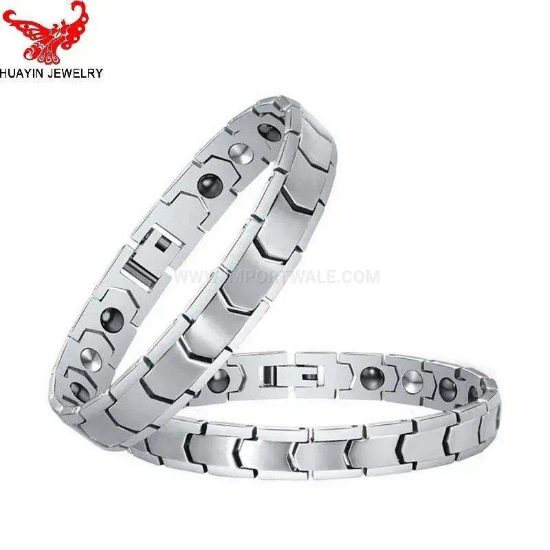 Classic Sleek Titanium Germanium Magnetic Couple Link Bracelet