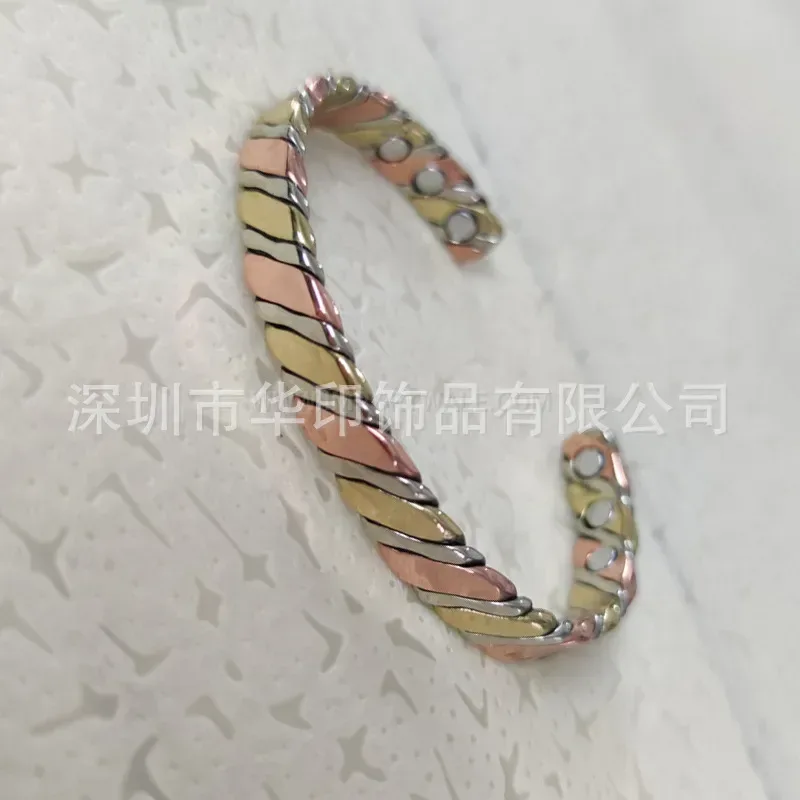 Rose Gold Plated Twisted Copper Magnetic Therapy Cuff Bracelet