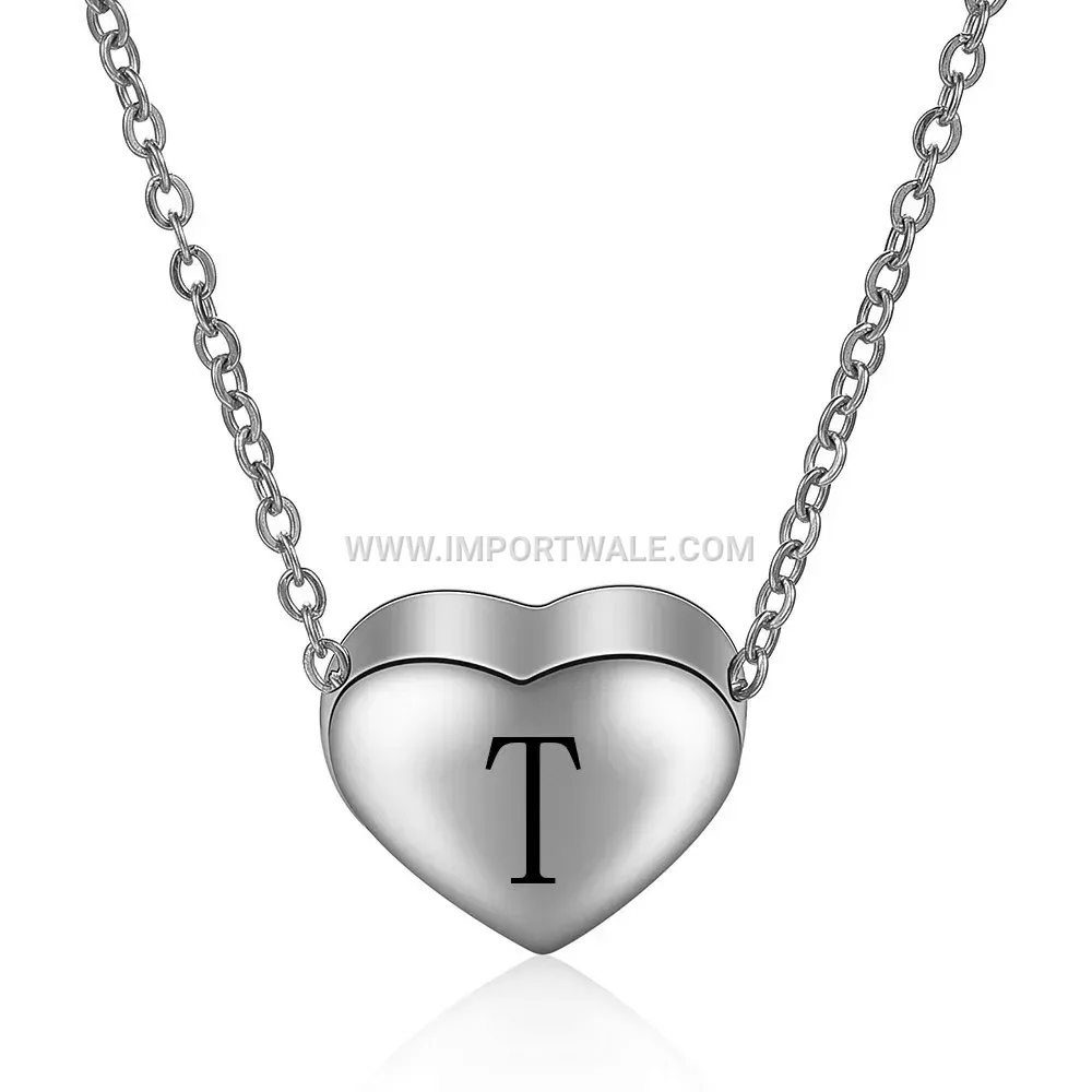 Engraved Stainless Steel Heart Letter Pendant Chain