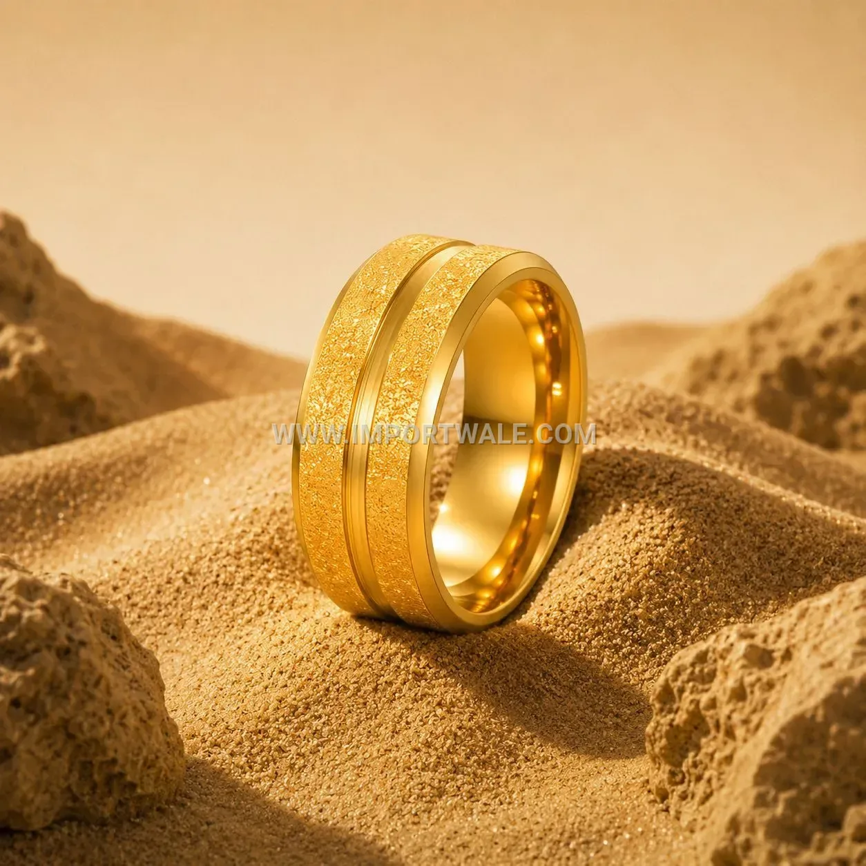 Frosted Grooved Stainless Steel Plated Band Ring 8mm