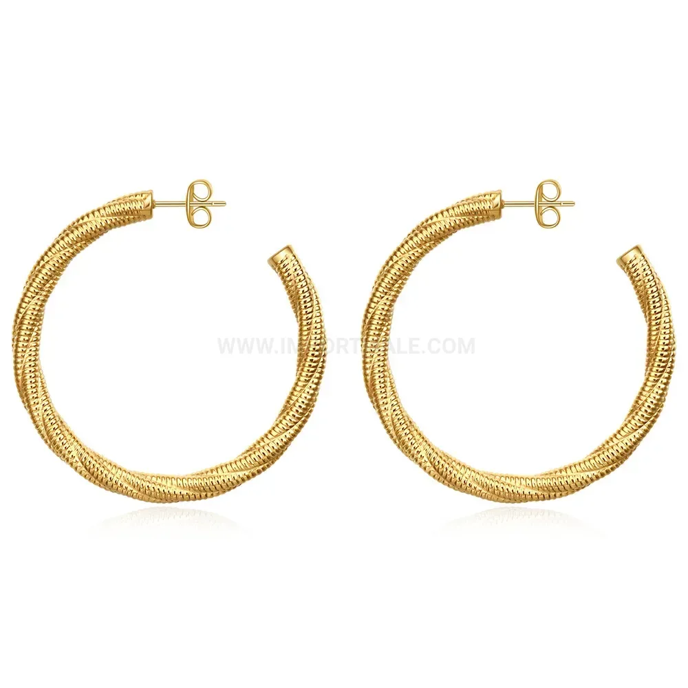 Modern Open Mesh Round Stainless Steel Hoop Stud Earrings