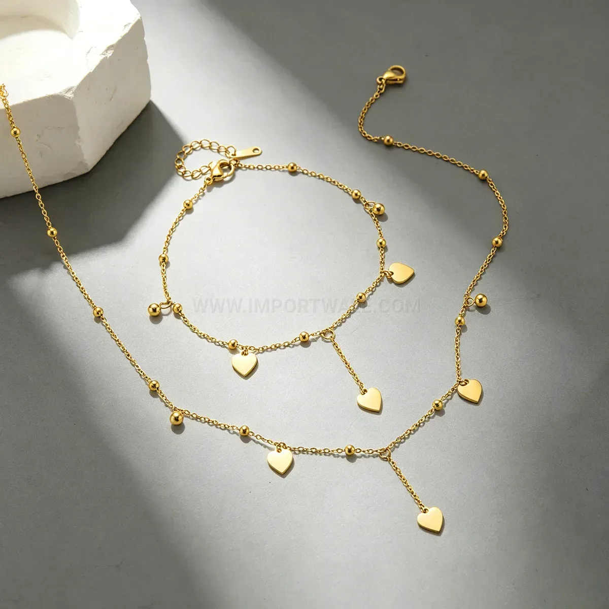Elegant Gold Electroplated Heart Tassel Stainless Steel Jewelry Piece