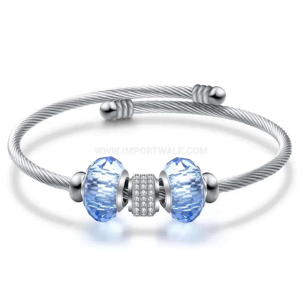 Chic Gold Stainless Steel Cable Bangle with Crystal Beads