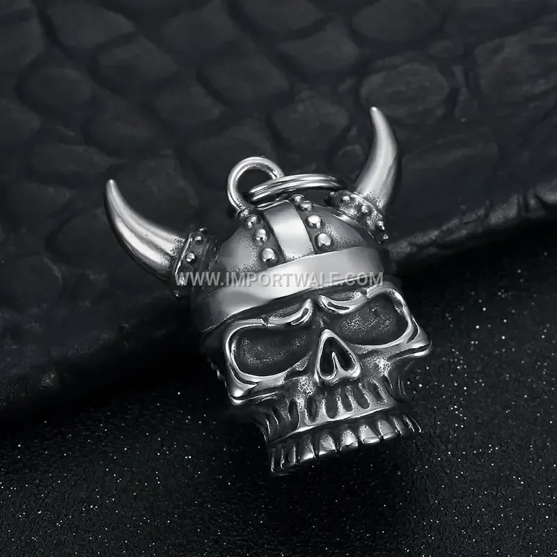 Viking Skull Horned Helmet Guardian Bell Pendant Necklace