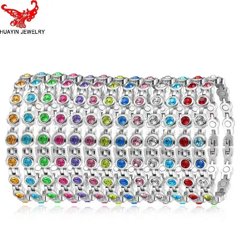 Chic Colorful Zirconia Inlaid Titanium Steel Magnetic Bracelet