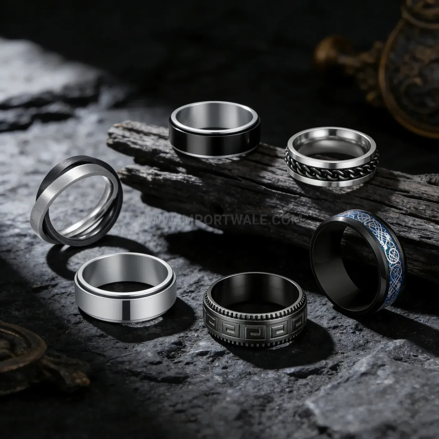Interlocking Chain Stainless Steel Spinner Ring Set