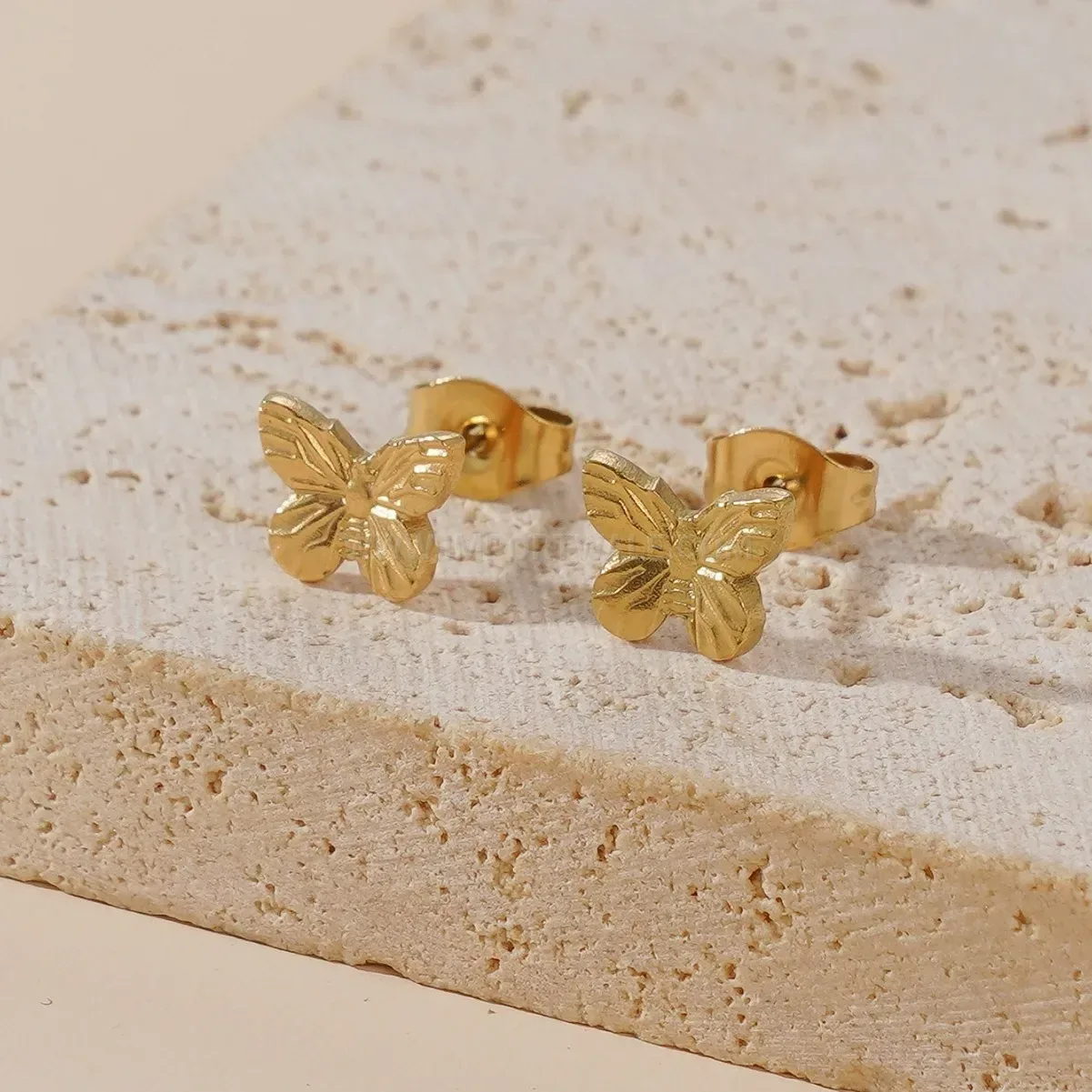 French Vintage Embossed Butterfly Titanium Steel Earring and Necklace Collection
