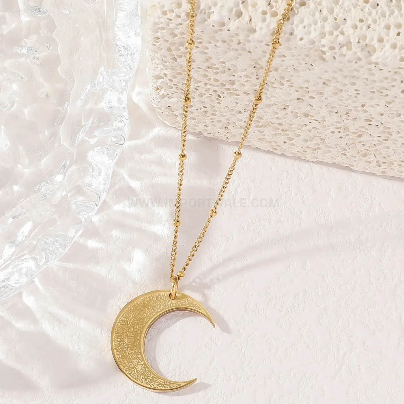 Premium Stainless Steel Crescent Moon Arabic Script Pendant Necklace