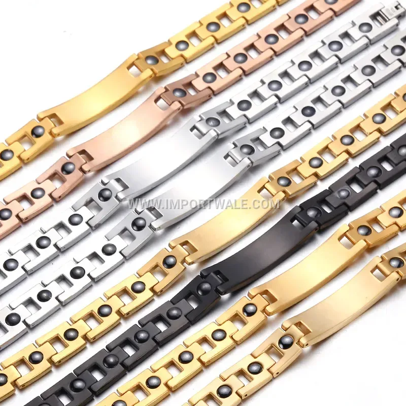 Men Curved Bar Magnetic Titanium Steel Chain Bracelet