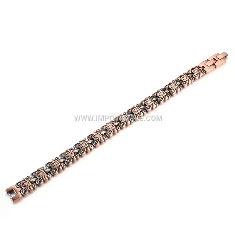 Turquoise Inlaid Red Copper Cross Bio Magnetic Bracelet