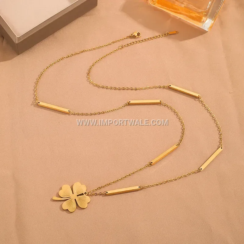 Heart Four-Leaf Clover Titanium Steel Pendant Necklace
