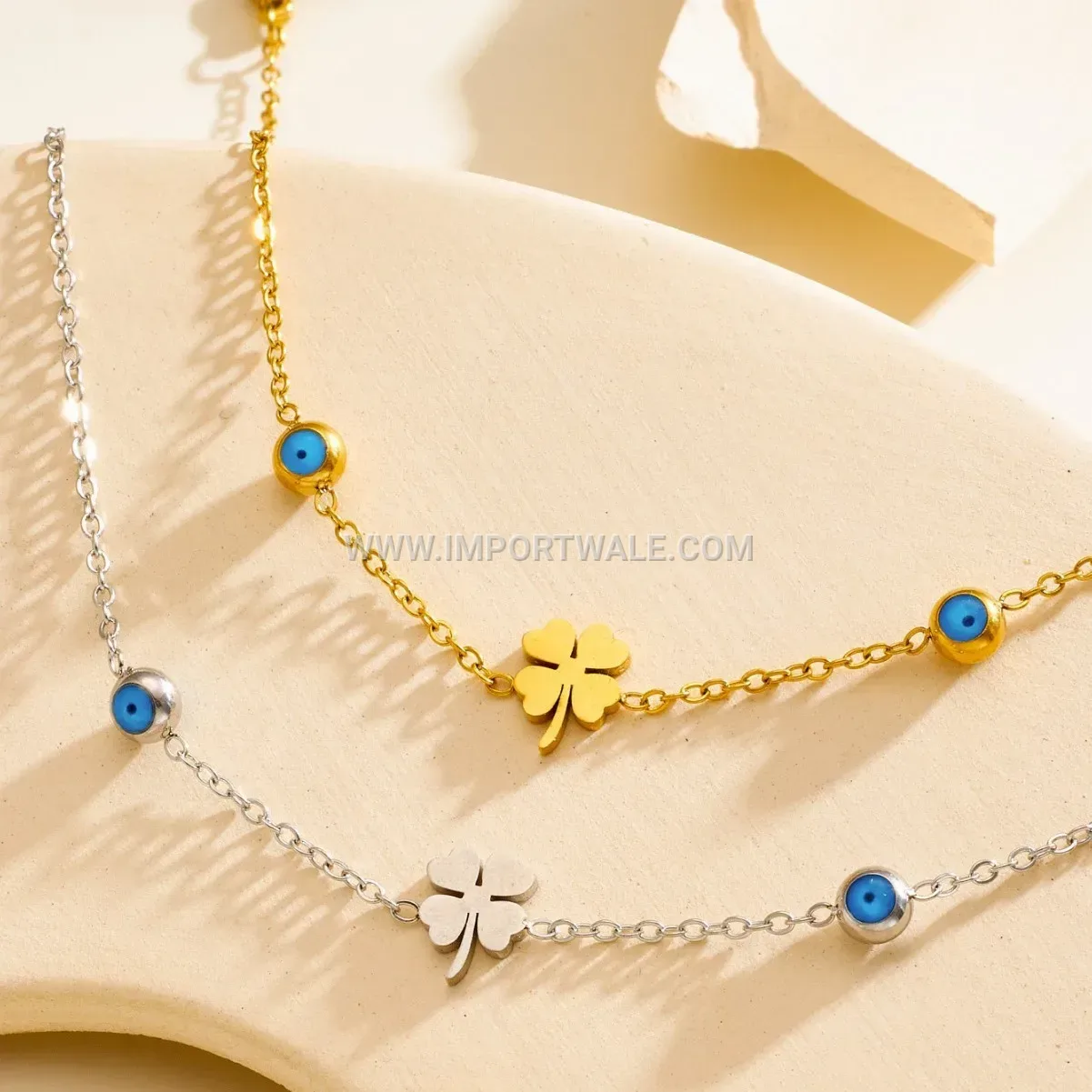 Stainless Steel Four Leaf Clover Charm Anklet