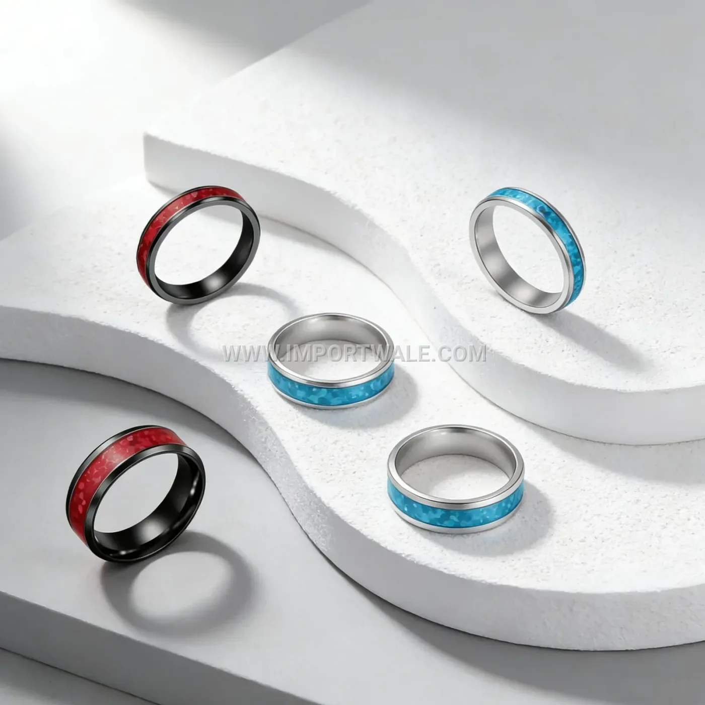 Faux Opal Inlaid Titanium Steel Ring