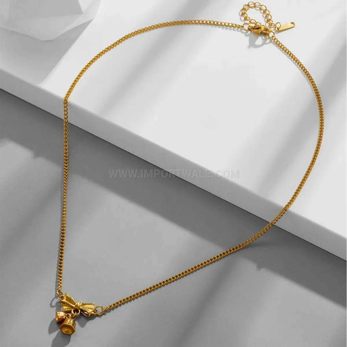Chic Gold Titanium Steel Bow Lily of the Valley Pendant Necklace