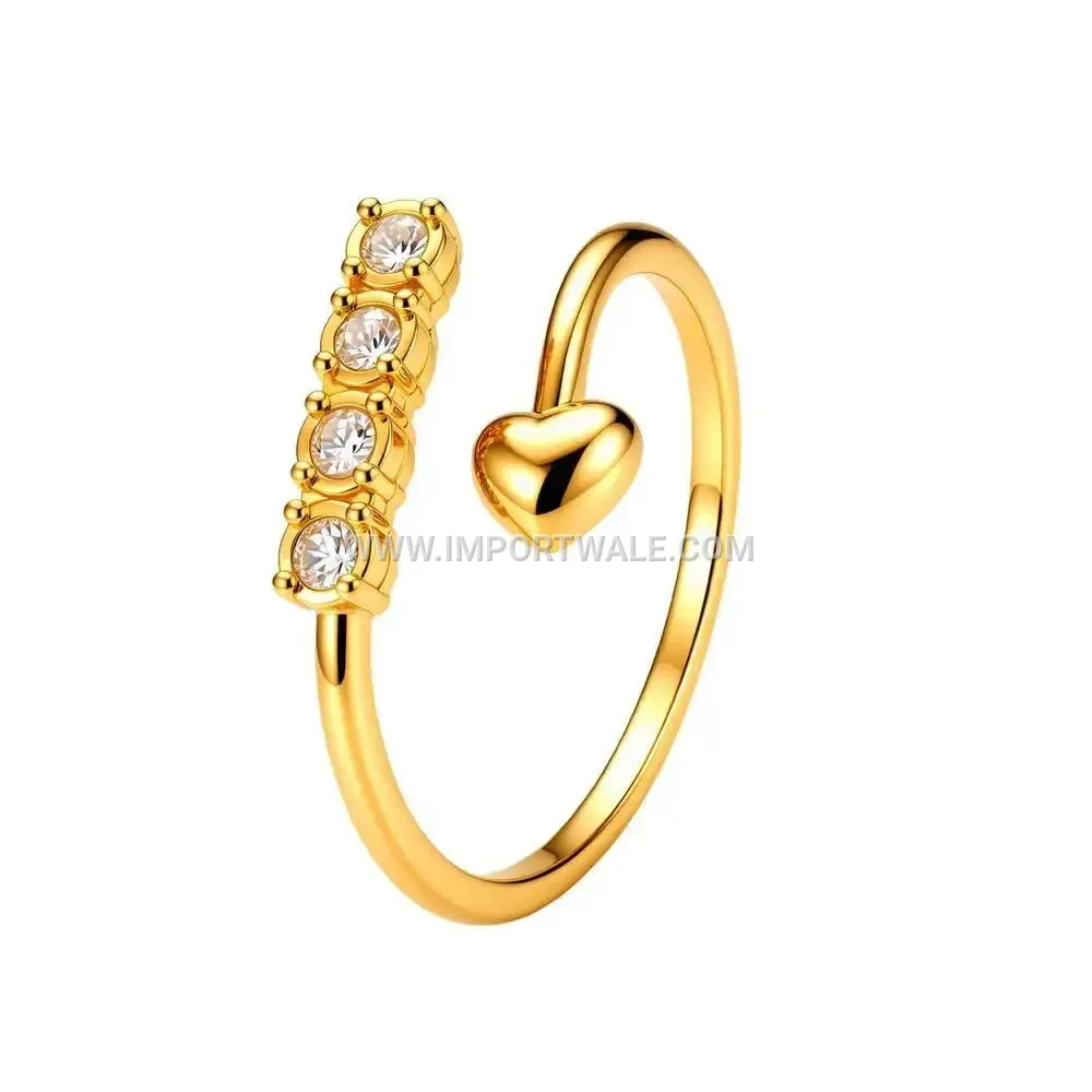 Heart-Cut Zircon Arrow Open Band Ring in Stainless Steel