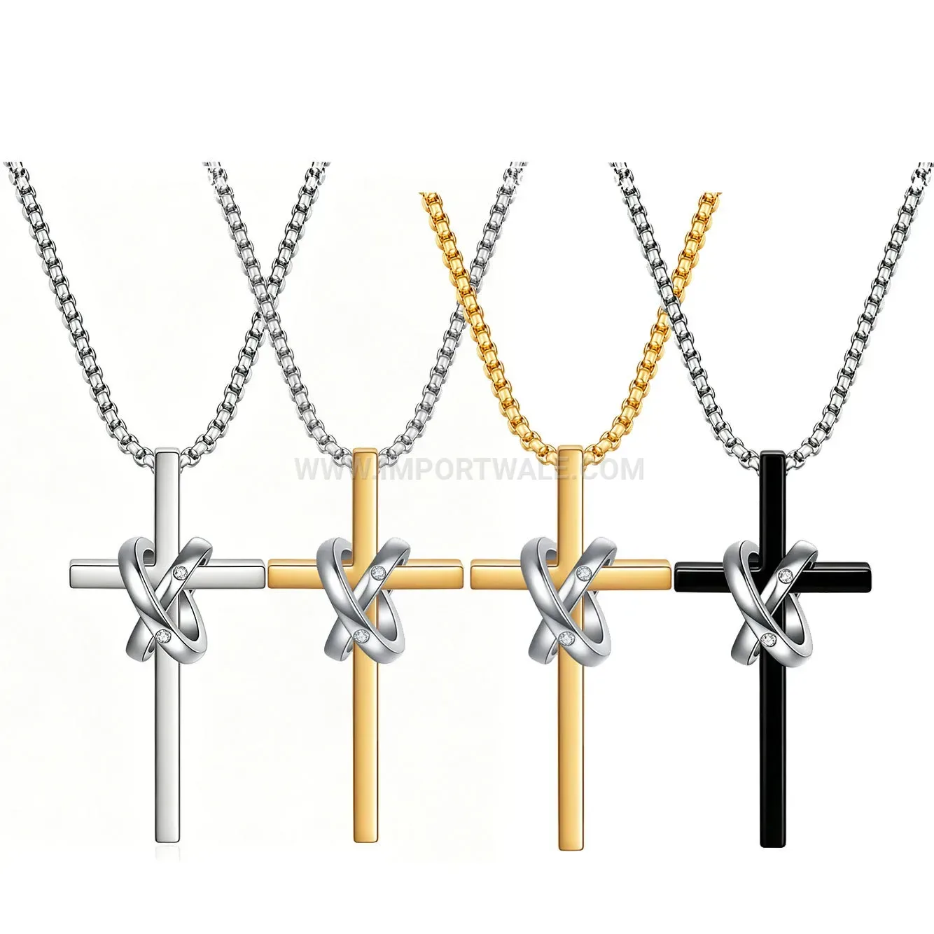 Stainless Steel Interlocking Ring Cross Pendant Necklace
