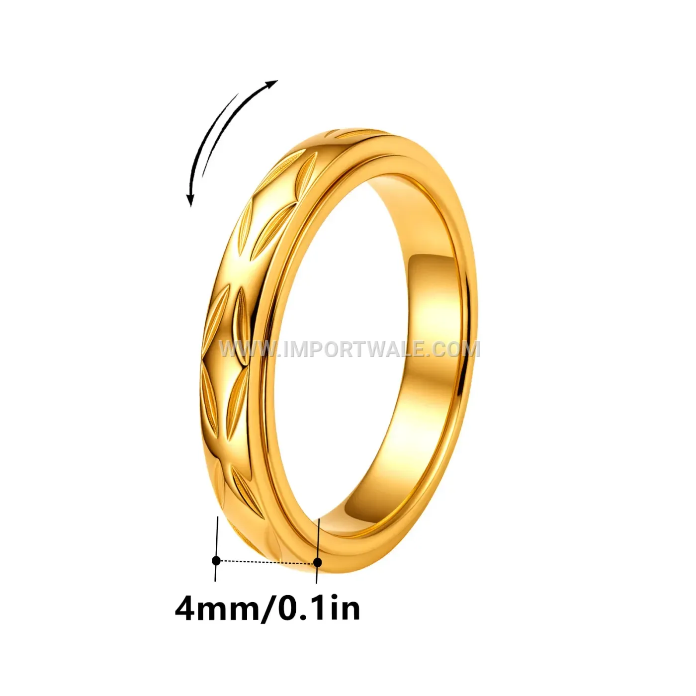 Carved Leaf Motif Stainless Steel Spinner Band Ring