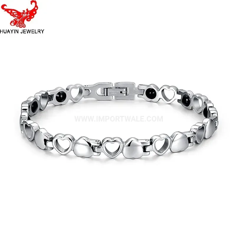 Trendy Delicate Heart Shaped Steel Bio Magnetic Bracelet for Women