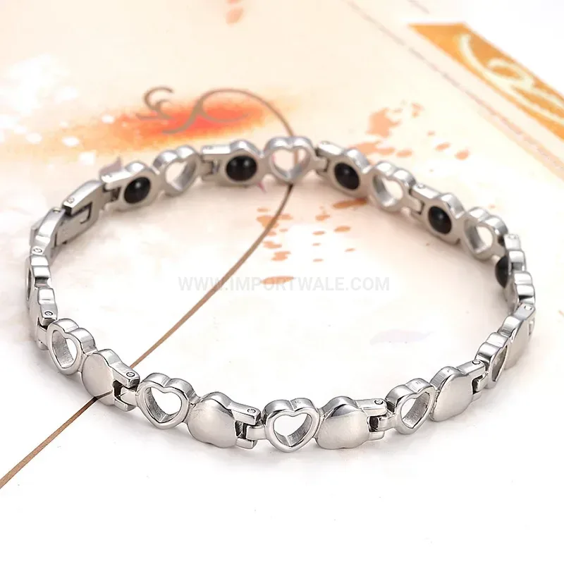 Trendy Delicate Heart Shaped Steel Bio Magnetic Bracelet for Women