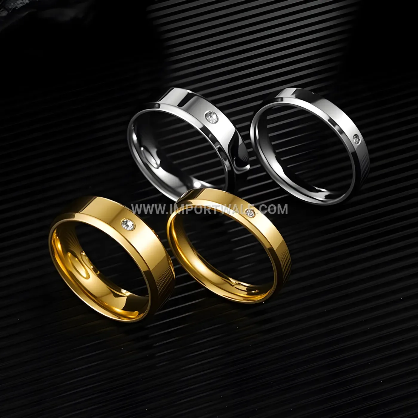 Beveled Edge Stainless Steel Cubic Zirconia Couple Ring