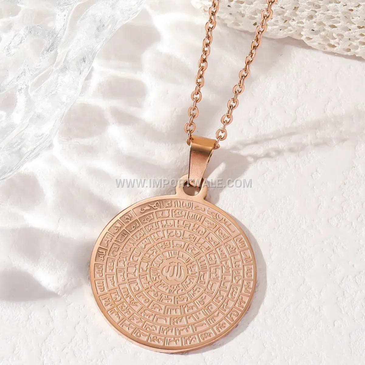 Engraved Stainless Steel Inscription Coin Islamic Religious Pendant Necklace