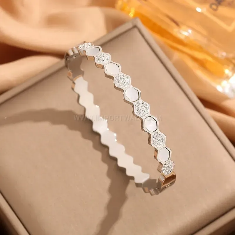 Fashion Hexagonal Zirconia Geometric Titanium Steel Bangle