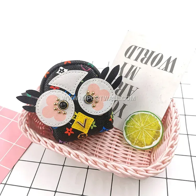Patterned Owl Zip Pouch Keychain Charm