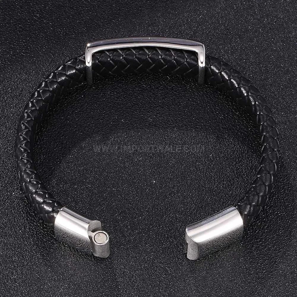 Fashion Punk Style Stainless Steel Skull Leather Men Wristband
